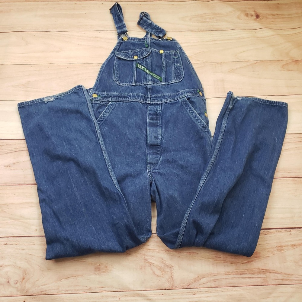 Key Imperial Overalls Mens Blue Denim Bib‎ Workwear Carpenter Pockets Adjustable